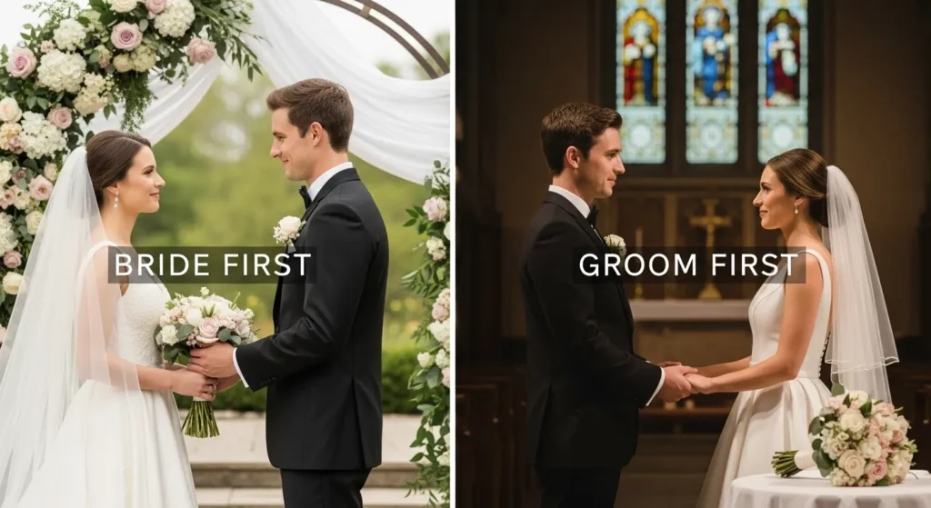 who normally says the vows first bride or groom